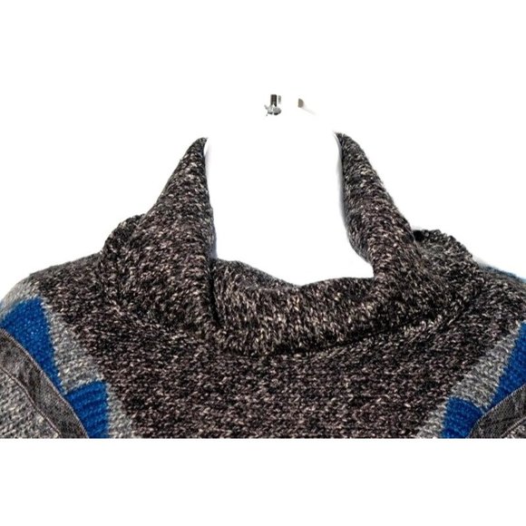 Vintage Snakeskin Leather Sweater Teal Blue & Gray Oversized Cowl Neck Pullover - Picture 2 of 10